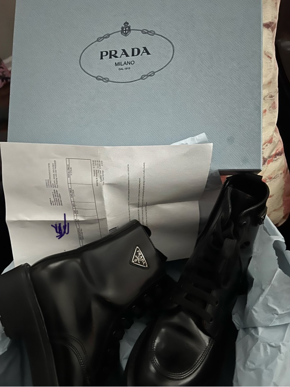 Prada Black Leather Lace-Up Ankle Boots with Triangle Logo